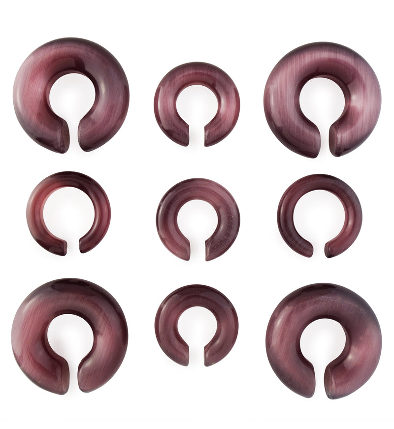 Purple Cat's Eye Glass Hoop Plugs