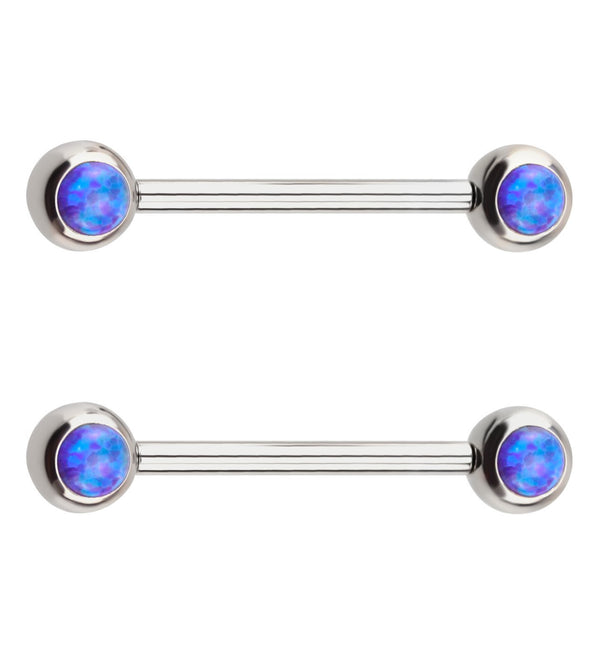 Purple Opalite Stainless Steel Threadless Nipple Barbells