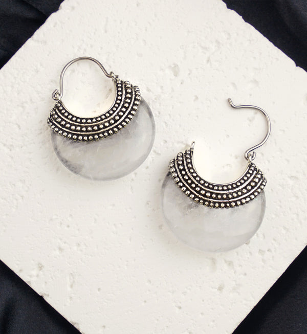 Quartz Beaded White Brass Stone Earrings
