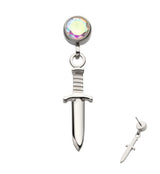 Rainbow Aurora CZ Dagger Dangle Threadless Top