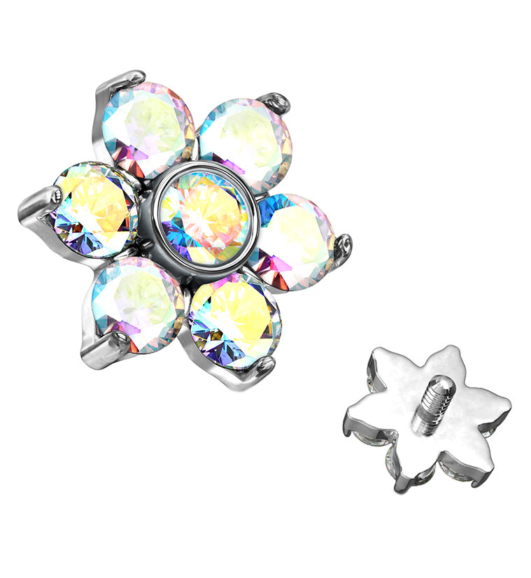 Rainbow Aurora CZ Floret Titanium Internally Threaded Top