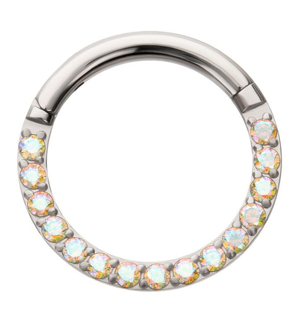 Rainbow Aurora CZ Titanium Hinged Segment Ring