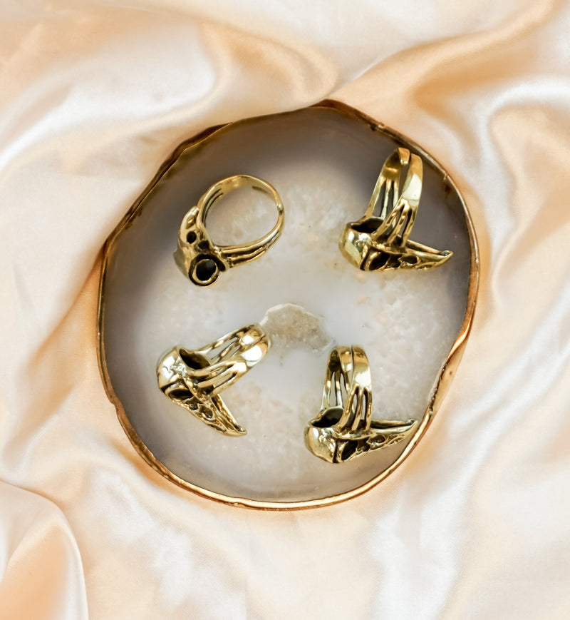 Raven Skull Brass Ring