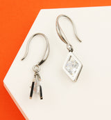 Rhombus Clear CZ Dangle Stainless Steel Earrings