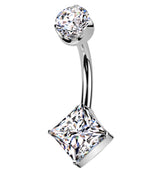 Rhombus Clear CZ Titanium Threadless Belly Button Ring