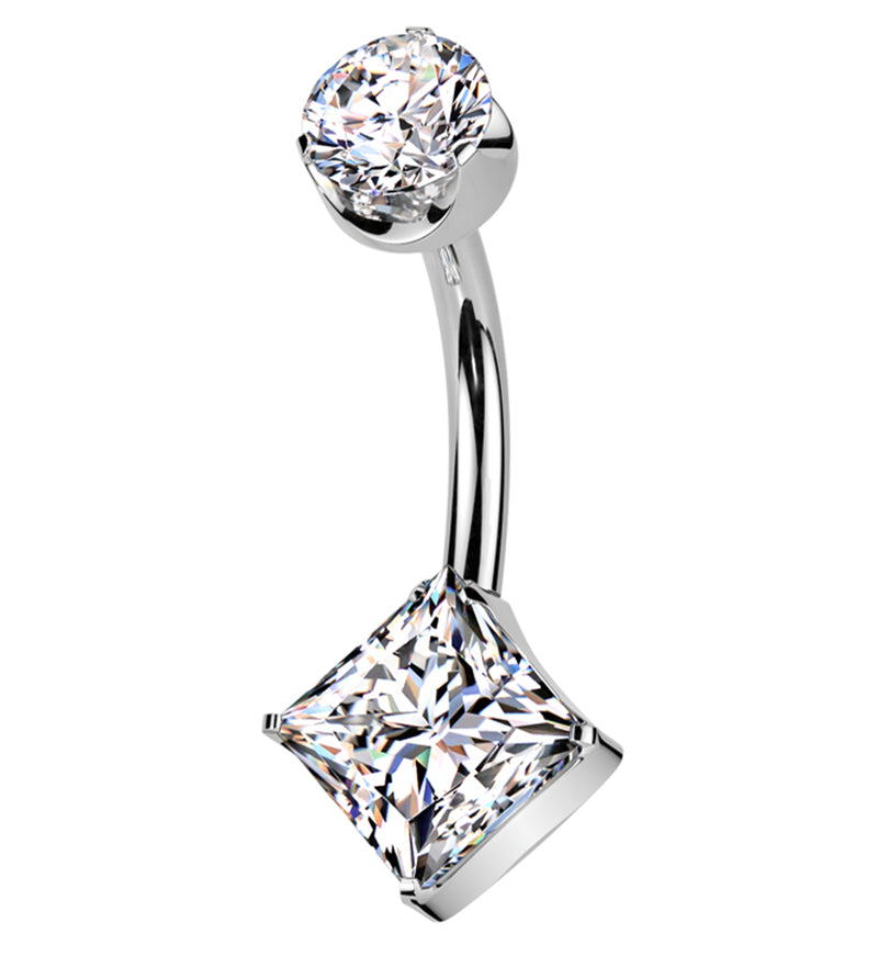 Rhombus Clear CZ Titanium Threadless Belly Button Ring