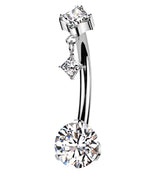 Rhombus Dangle Clear CZ Titanium Threadless Belly Button Ring