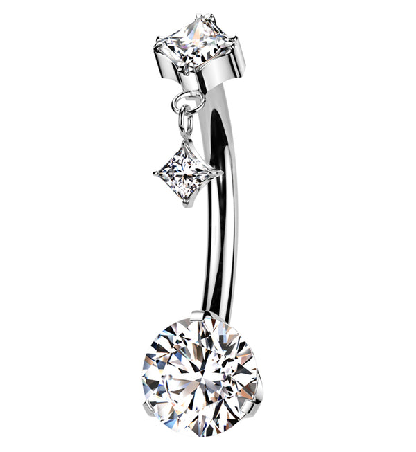 Rhombus Dangle Clear CZ Titanium Threadless Belly Button Ring