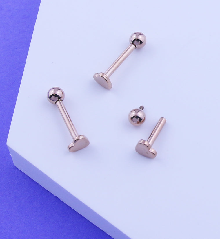 Rose Gold PVD Ball Heart End Internally Threaded Titanium Labret