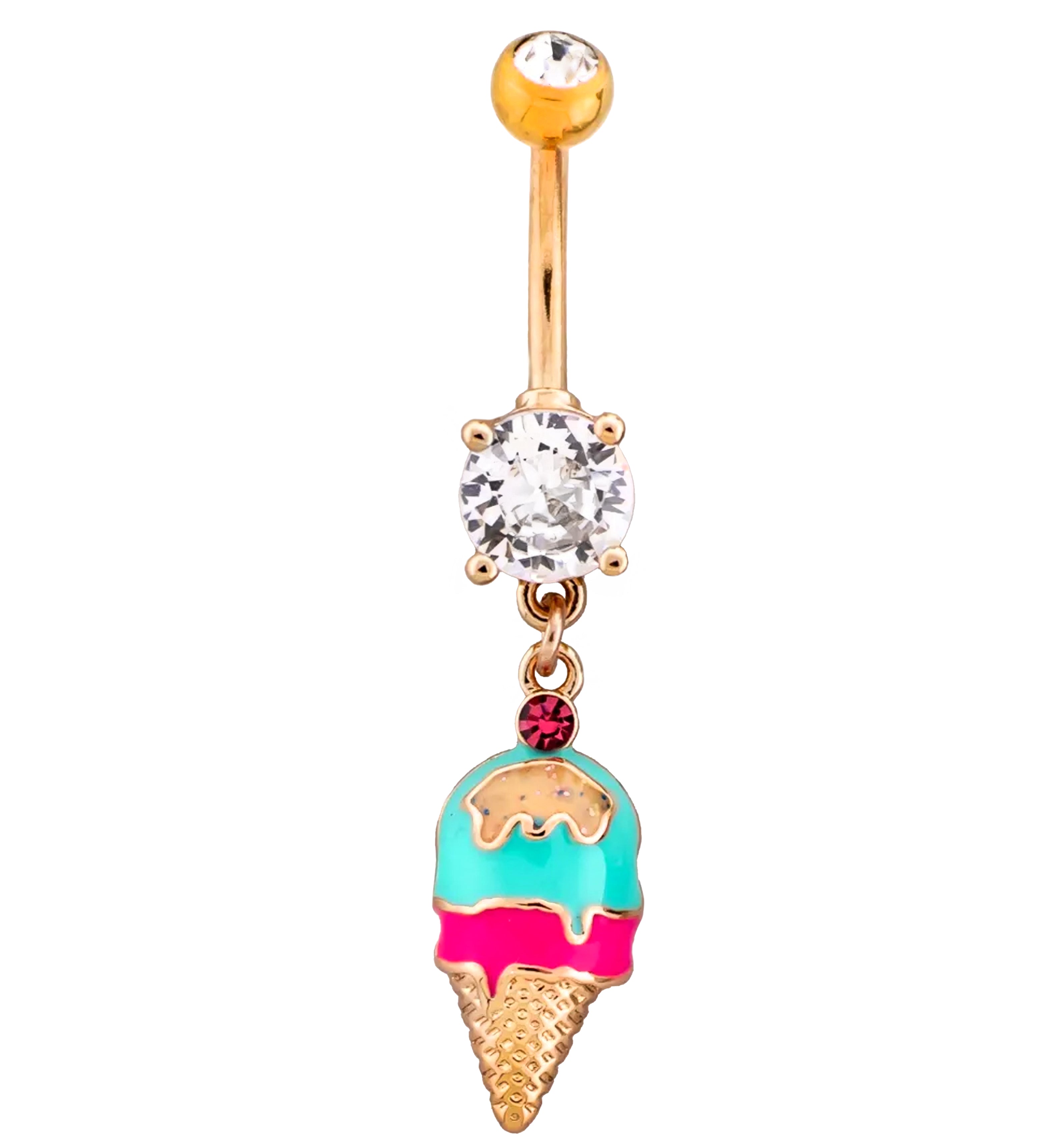 Rose Gold PVD Ice Cream Cone Dangle Stainless Steel Belly Button Ring ...