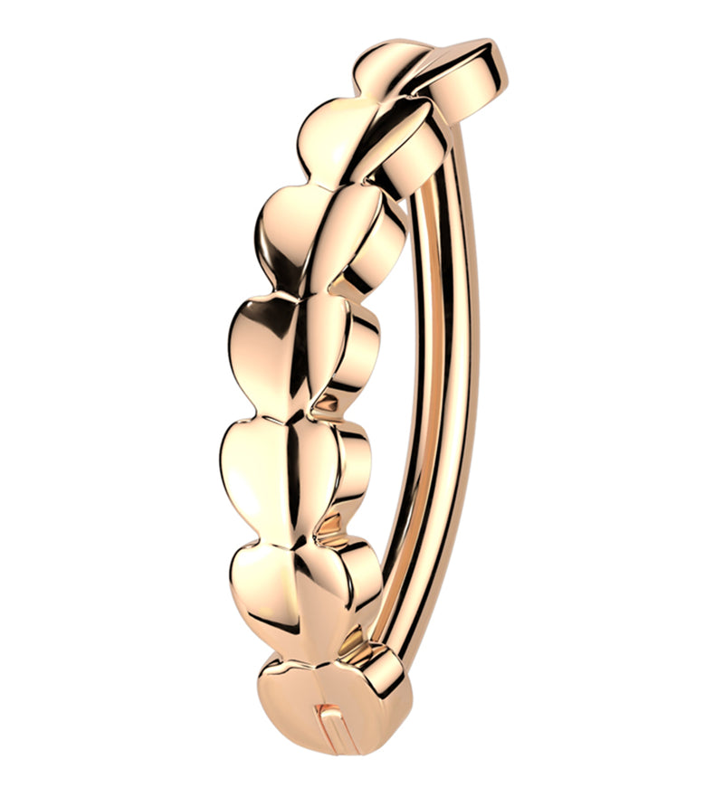 Rose Gold PVD Trail Of Hearts Titanium Hinged Belly Button Ring