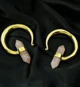 Rose Quartz Crystal Hoop Brass Ear Weights