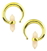 Rose Quartz Crystal Hoop Brass Ear Weights