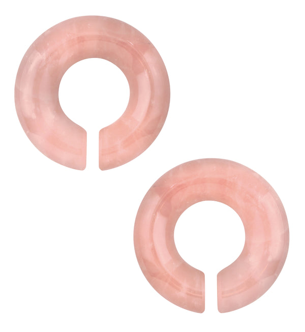 Rose Quartz Stone Hoop Plugs