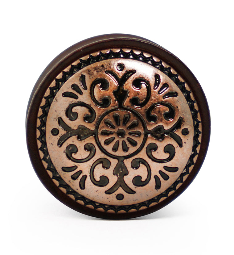 Rose Wood Plugs With Antique Brass Inlay