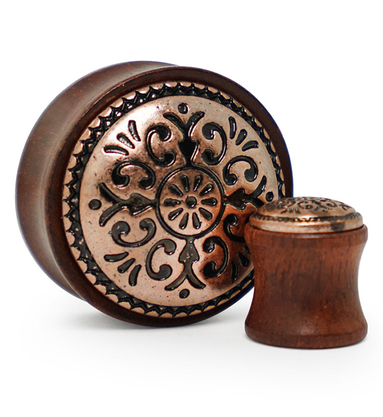 Rose Wood Plugs With Antique Brass Inlay