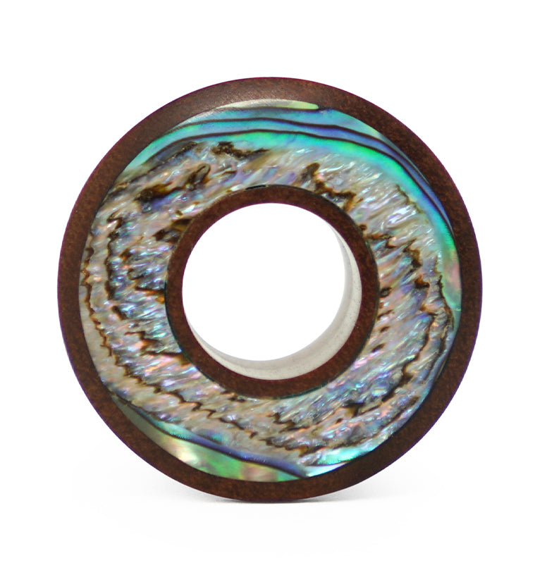 Saba Wood Tunnel Plugs With Abalone Shell Inlay