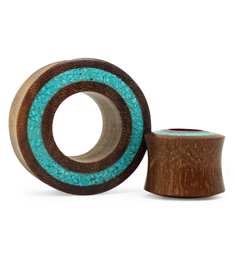 Saba Wood Tunnels with Turquoise Rim