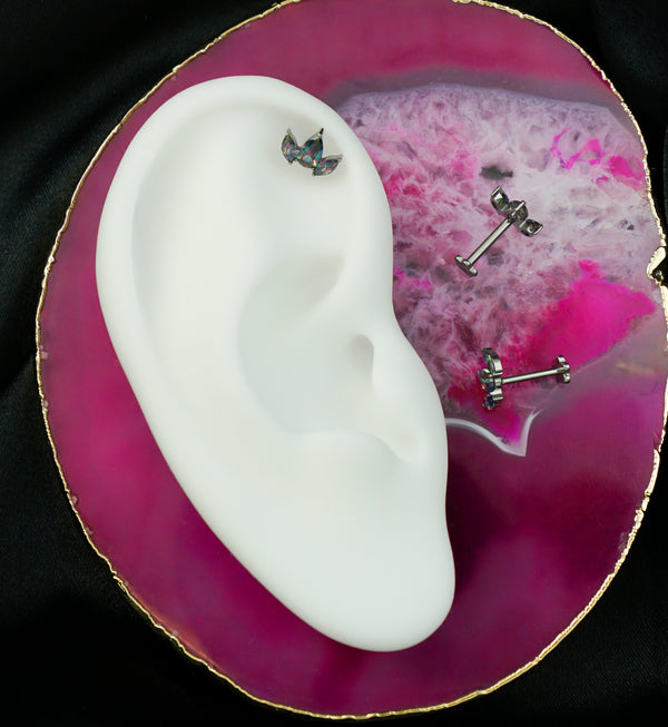 Sepal Black Aurora CZ Flower Back Titanium Threadless Labret