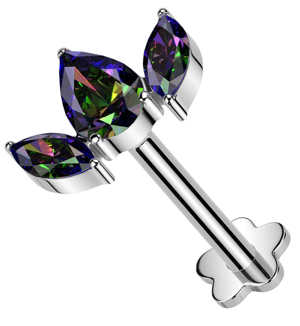 Sepal Black Aurora CZ Flower Back Titanium Threadless Labret