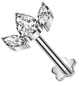 Sepal Clear CZ Flower Back Titanium Threadless Labret