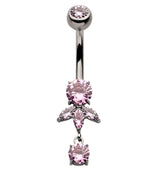 Sepal Dangle Pink CZ Internally Threaded Titanium Belly Button Ring