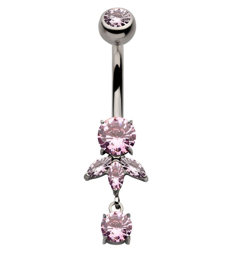 Sepal Dangle Pink CZ Internally Threaded Titanium Belly Button Ring