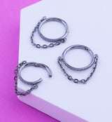 Side Facing Clear CZ Row Dangle Chain Hinged Segment Ring