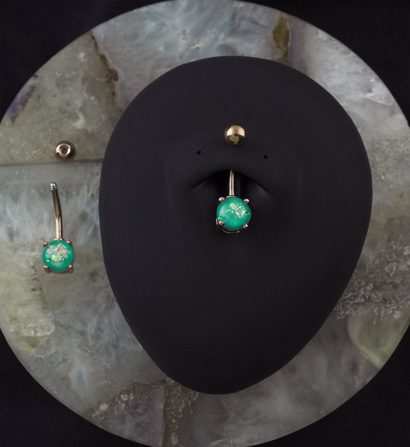 Simple Aqua Opalite Rose Gold PVD Stainless Steel Belly Button Ring