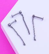 Single Dangle Chain Clear CZ Internally Threaded Titanium Labret