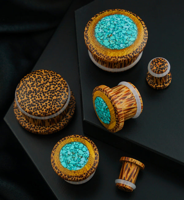 Single Flare Coconut Wood Plugs with Jackfruit & Turquoise Inlay