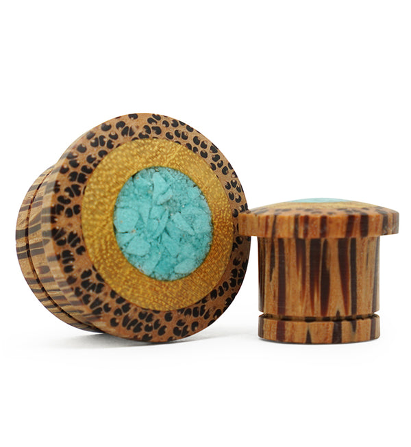 Single Flare Coconut Wood Plugs with Jackfruit & Turquoise Inlay