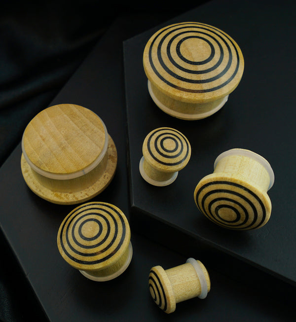 Single Flare Crocodile Wood Plugs with Triple Target Inlay