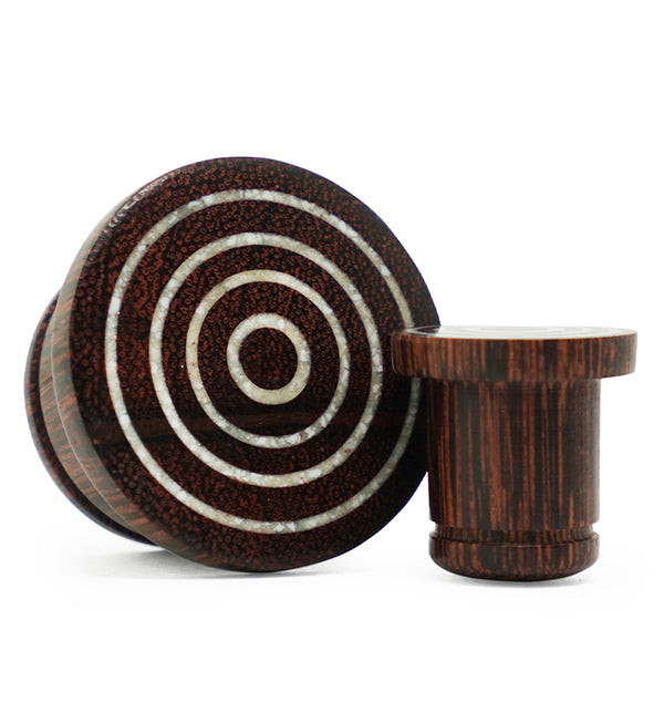 Single Flare Dark Tamarind Wood Plugs with Triple Target Inlay