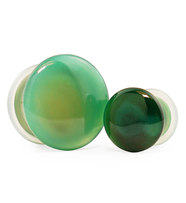 Green Line Agate Stone Plugs - Single Flare