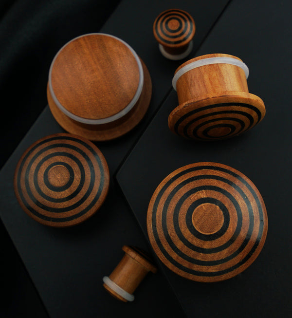 Single Flare Saba Wood Plugs with Triple Target Inlay