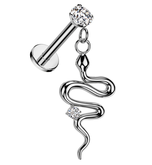 Slithering Snake Clear CZ Internally Threaded Stainless Steel Labret