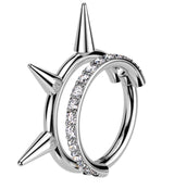 Spike And Clear CZ Double Row Titanium Hinged Segment Ring