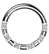 Spotted Round Clear CZ Stainless Steel Hinged Segment Ring