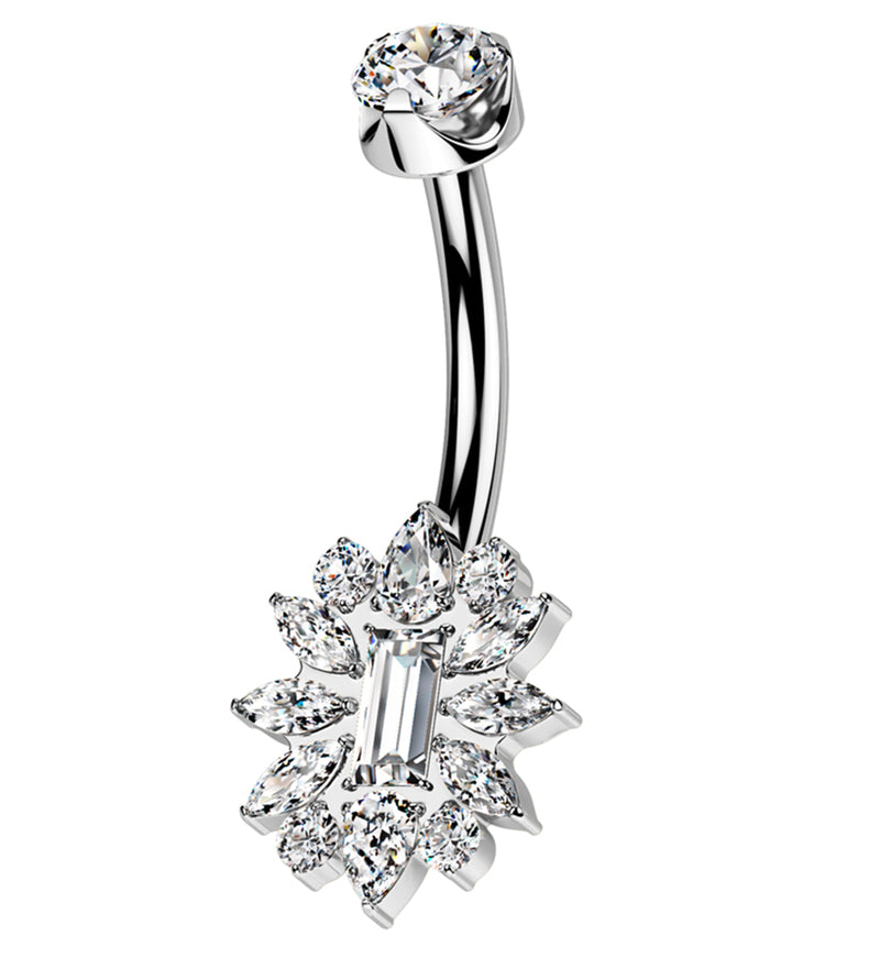 Square Cluster Flower Clear CZ Titanium Internally Threaded Belly Button Ring