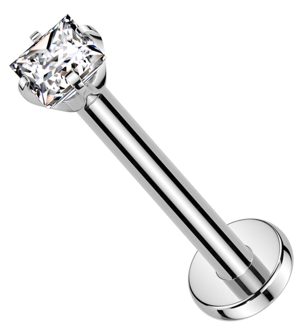 Square Prong Clear CZ Titanium Threadless Labret