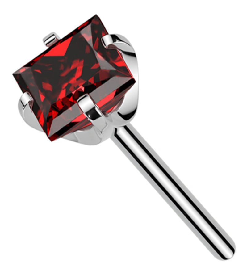 Square Red CZ Titanium Threadless Top