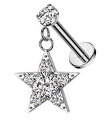 Star Dangle Clear CZ Internally Threaded Stainless Steel Labret