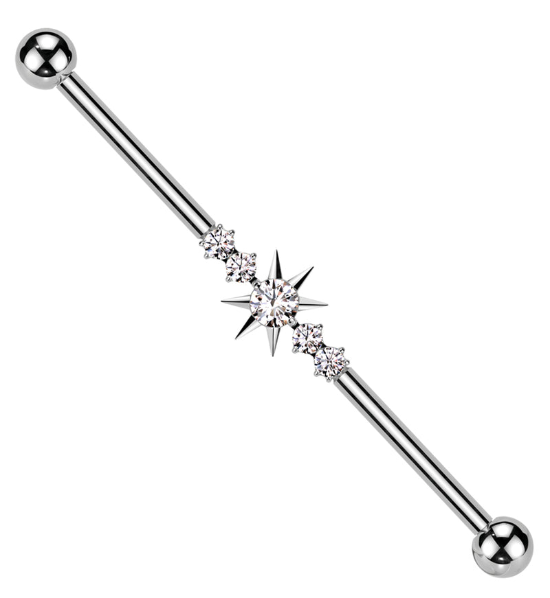 Starburst Clear CZ Internally Threaded Titanium Industrial Barbell