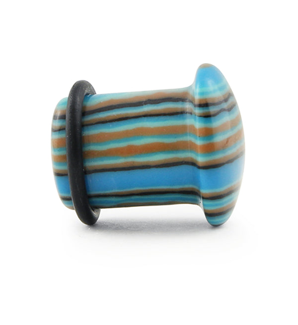 Synthetic Striped Blue Agate Stone Plugs - Single Flare