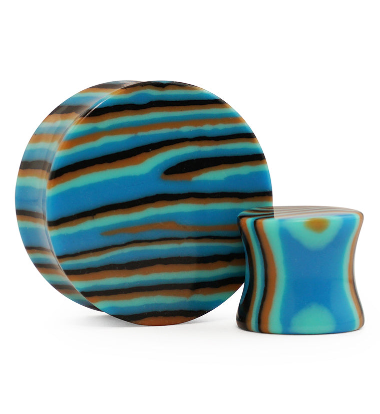 Striped Blue Agate Stone Plugs