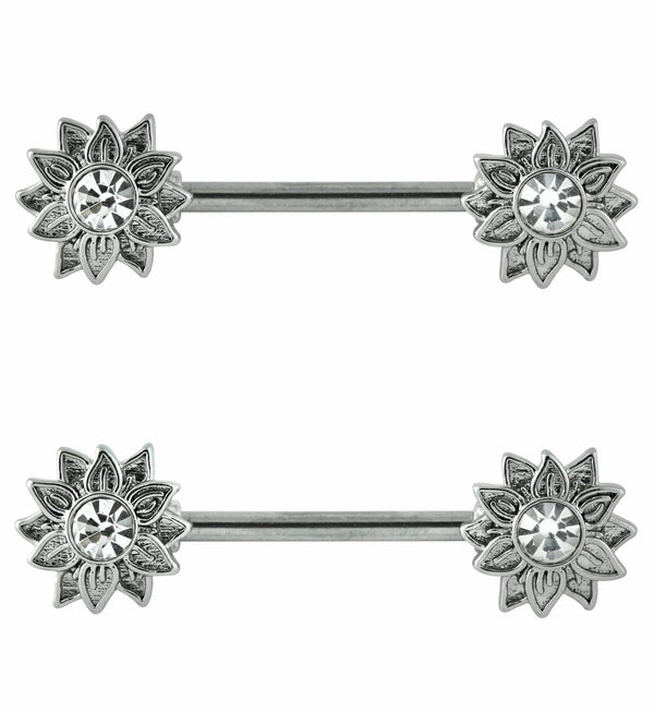 Sunflower Clear CZ Stainless Steel Nipple Barbell