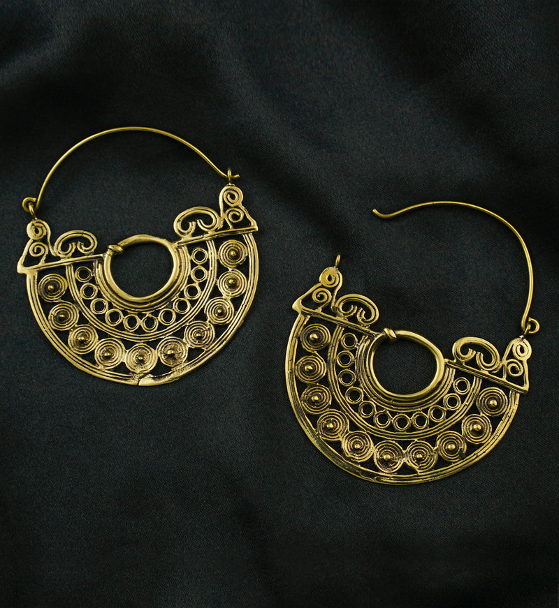 Swirling Spheres Brass Plug Hoops / Earrings