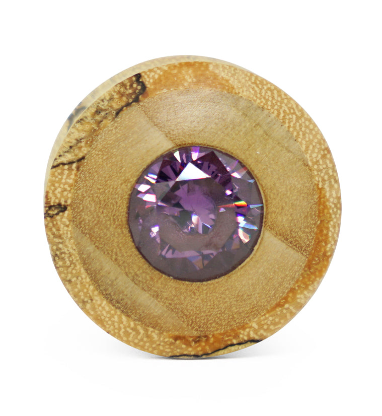 Tamarind - Crocodile Wood Plugs With Purple CZ Gem Inlay