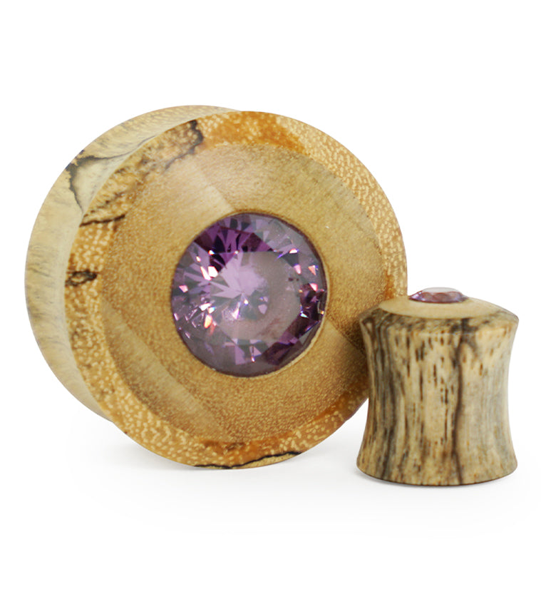 Tamarind - Crocodile Wood Plugs With Purple CZ Gem Inlay